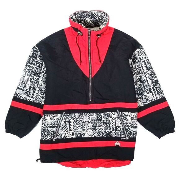 VINTAGE 80s 90s Gorpcore Half Zip Ski Jacket Black Red Colorblock Womens 10 Y2k